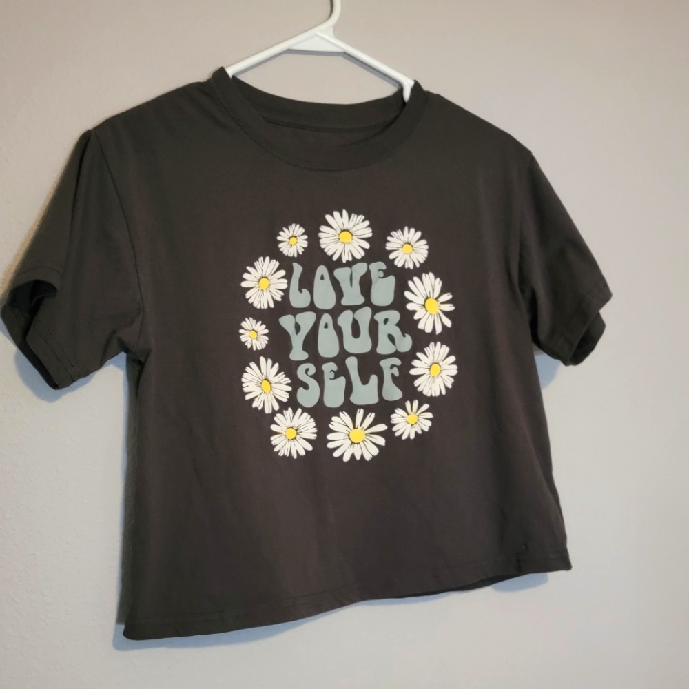 *BOGO Item* Mighty Fine- Dark Grey Daisy and Quote Tee